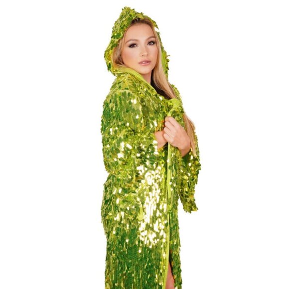 Lime Neon Green Shimmer Sequin/Scale Rave Coat Duster NWT - Picture 2 of 4